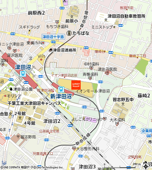 イオン津田沼店付近の地図